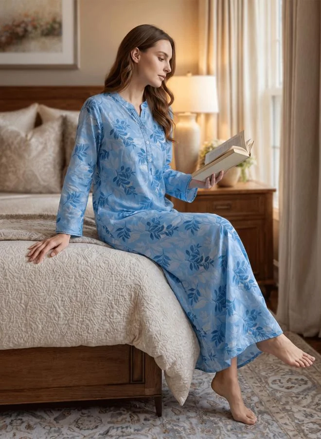 Mish Women Blue Floral Nightdress