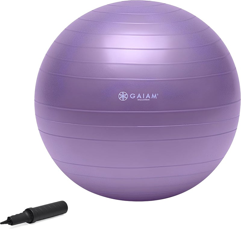 Gaiam Total Body Balance Ball Kit - 55cm Anti-Burst Stability Exercise Yoga Ball with Air Pump and Workout Video - Purple - Image 1