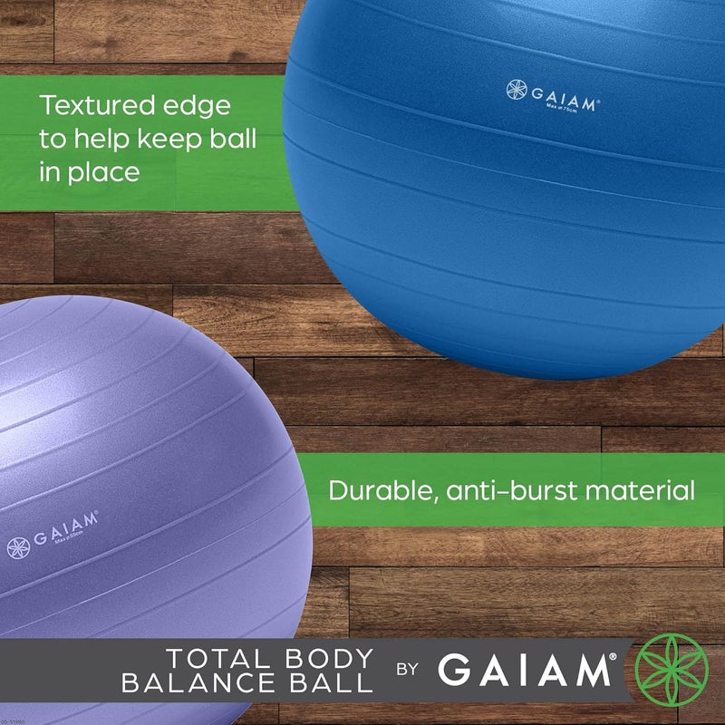 Gaiam Total Body Balance Ball Kit - 55cm Anti-Burst Stability Exercise Yoga Ball with Air Pump and Workout Video - Purple - Image 4