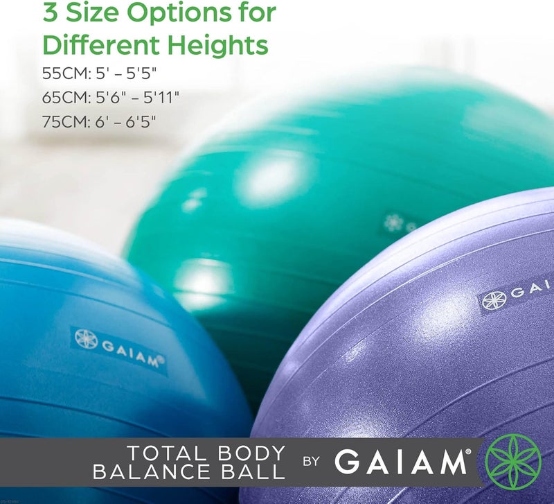 Gaiam Total Body Balance Ball Kit - 55cm Anti-Burst Stability Exercise Yoga Ball with Air Pump and Workout Video - Purple - Image 2