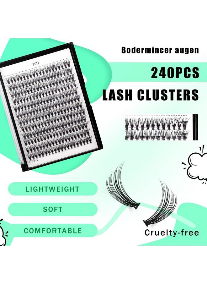 Bodermincer Black Cluster Lashes 240pcs 20D/40D DIY Eyelash Extension D Curl Long Individual Lashes Mixed Tray Faux Mink Lash Clusters Extensions 8-22mm (20D-10mm)  - Image 4