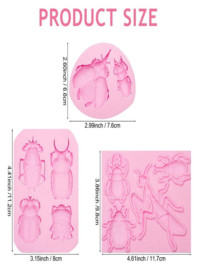 Xcake Lcook 3 Pcs Insect Silicone Fondant Molds, Beetle Ladybug Praying Mantis Chocolate Candy Mold, Realistic Bug Mold for Birthday Cake Decorating, DIY Resin Clay Craft - Image 2