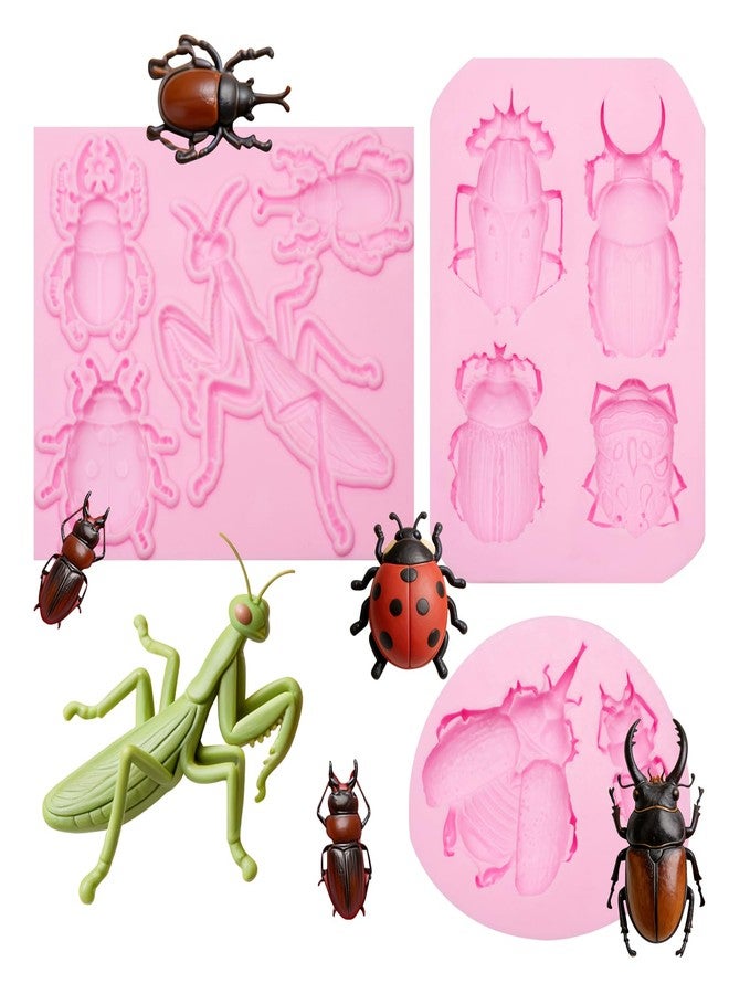 Xcake Lcook 3 Pcs Insect Silicone Fondant Molds, Beetle Ladybug Praying Mantis Chocolate Candy Mold, Realistic Bug Mold for Birthday Cake Decorating, DIY Resin Clay Craft - Image 1