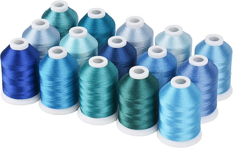 simthread Embroidery Thread Blue Series Polyester Multi-Purpose Serger Thread 15 Spools Set, Each Spool Sewing Thread 40WT and 1100YD for Embroidery Sewing Machine (15 Spools Blue Series) - Image 1