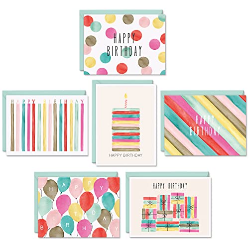 Sweetzer & Orange Watercolor Bulk Birthday Cards Assortment – 48pc Bulk Happy Day sheets with Envelopes Box Set – Assorted Blank Celebration Sheets for Women, Men, and Kids in a Boxed flyers Pack - Image 1