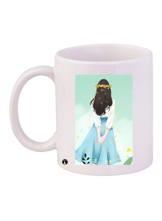 RYN Girl Printed Ceramic Coffee Mug White/Blue/Green 11ounce
