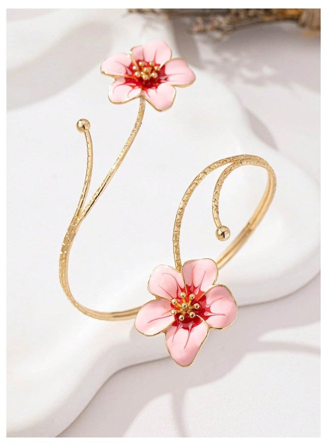 MakeMeChic Women's Flower 18K Arm Cuff Bracelets Gold Upper Arm Beach Jewelry Multicolor One-Size - Image 2