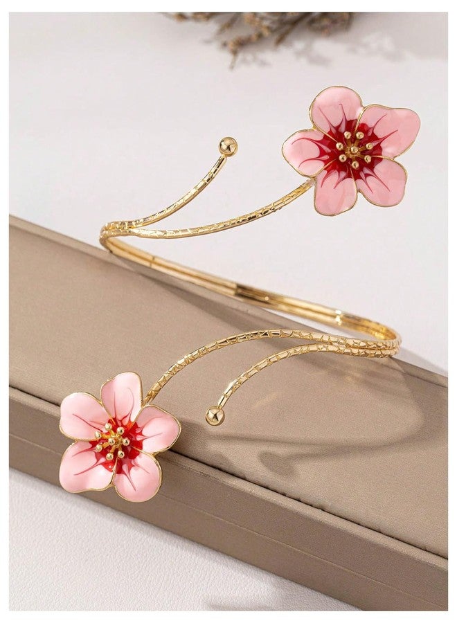 MakeMeChic Women's Flower 18K Arm Cuff Bracelets Gold Upper Arm Beach Jewelry Multicolor One-Size - Image 3