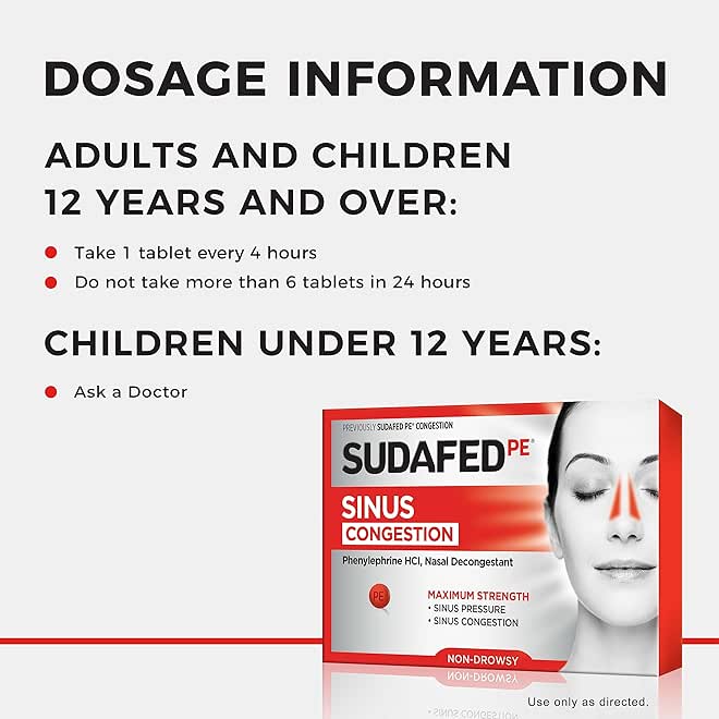 Sudafed PE Sinus Congestion Relief Tablets, Maximum Strength, Non-Drowsy 10 mg Phenylephrine HCI Decongestant for Sinus Pressure & Nasal Congestion Relief, Due to Cold or Allergies, 36 ct - Image 3