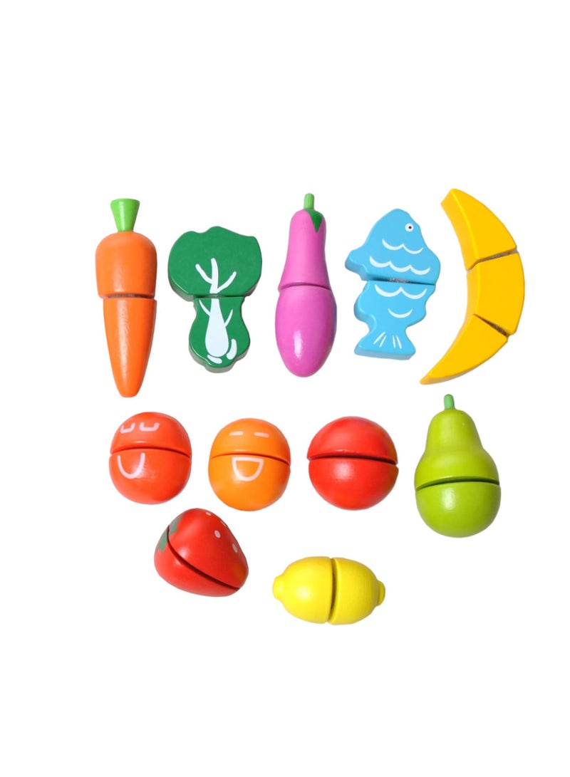 RollsTimi  Kids Wooden Fruit Cutting Toys Cutting Fruit And Vegetables Set  - Image 2