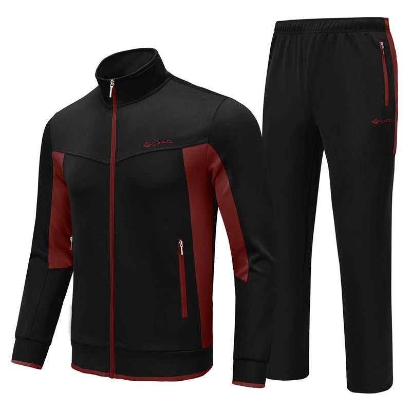 BASUDAM Men's Tracksuits Sweatsuits Set Sweat Track Suits for Men 2 Piece Warm Up Full Zip Athletic Casual Sports Activewear Black Red M - Image 1