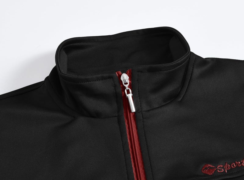 BASUDAM Men's Tracksuits Sweatsuits Set Sweat Track Suits for Men 2 Piece Warm Up Full Zip Athletic Casual Sports Activewear Black Red M - Image 3
