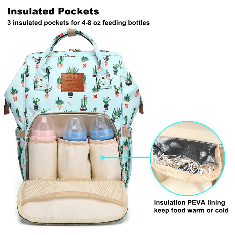 FEWOFJ Cactus Diaper Bag Backpack, Women Waterproof Travel Nappy Bag for Baby Care - Image 2