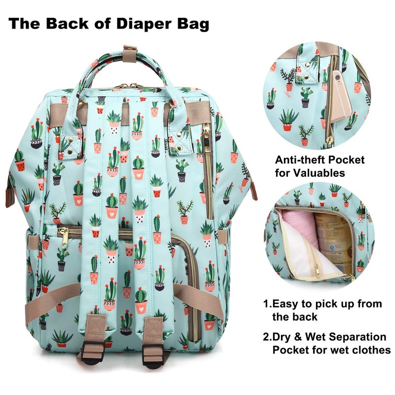 FEWOFJ Cactus Diaper Bag Backpack, Women Waterproof Travel Nappy Bag for Baby Care - Image 4