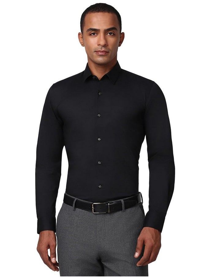 Peter England Peter England Men's Slim Fit Full Sleeve Stretchable Solid Shirt | Lycra Comfort Black  - Image 1
