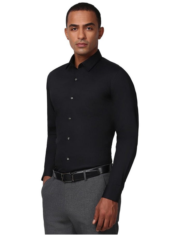 Peter England Peter England Men's Slim Fit Full Sleeve Stretchable Solid Shirt | Lycra Comfort Black  - Image 2