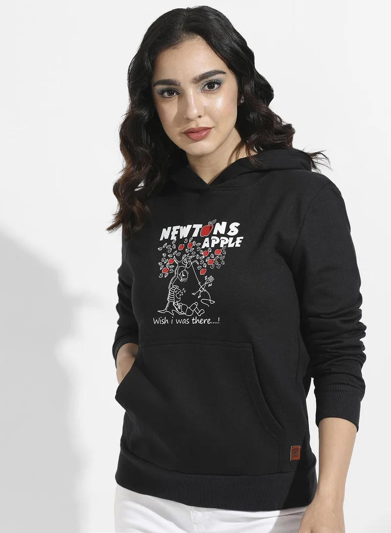 Women's Black Newton Hoodie With Kangaroo Pockets
