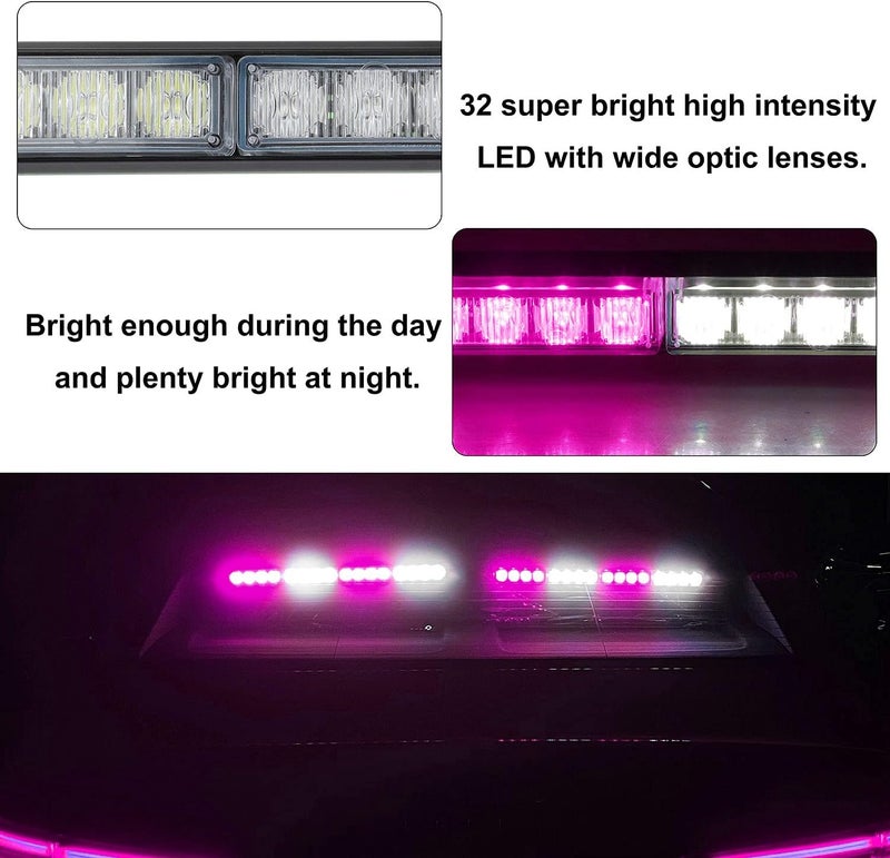 ASPL 2x16.8 inch Emergency Flashing LED Traffic Advisor Strobe Light Bar 32LED 26 Flash Patterns (Purple/White) - Image 3