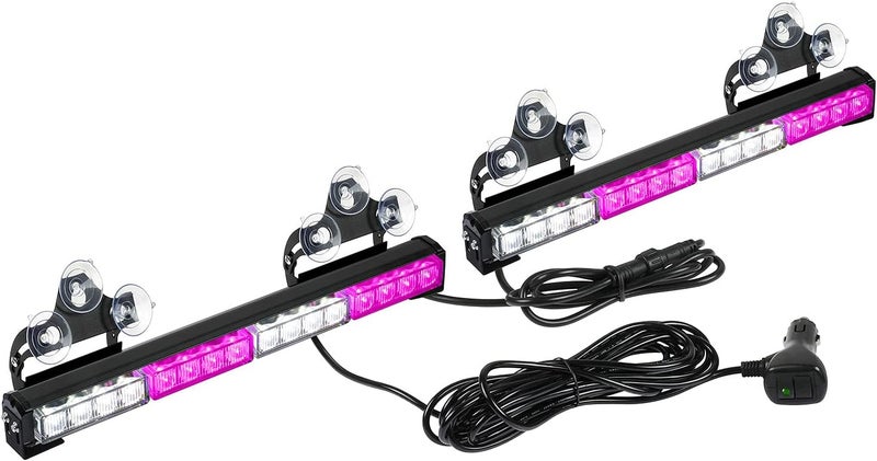 ASPL 2x16.8 inch Emergency Flashing LED Traffic Advisor Strobe Light Bar 32LED 26 Flash Patterns (Purple/White) - Image 1