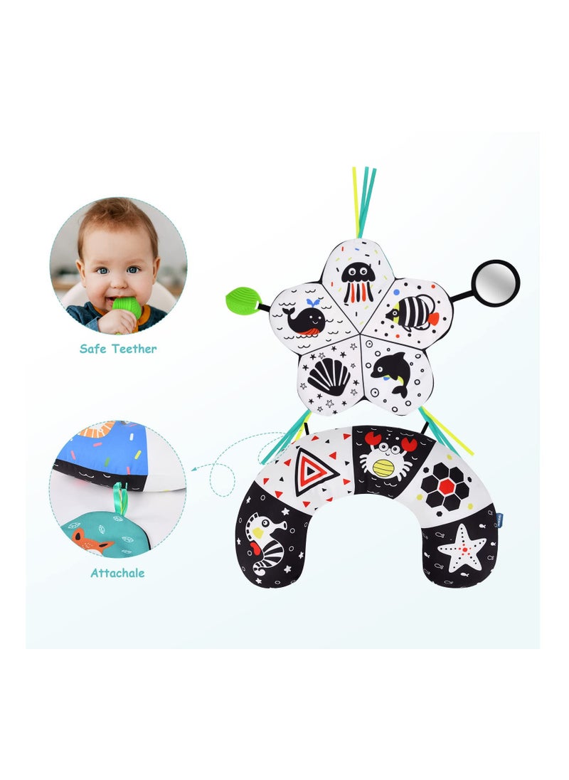 Generic - Baby Tummy Pillow, Tummy Time Toys, Black and White High Contrast Tummy Time Pillow for Baby, with Detachable Support Pillow & Tummy Time Mirror & Teethers, Soft Plush Toys, Infant Discovery Pillow - Image 1