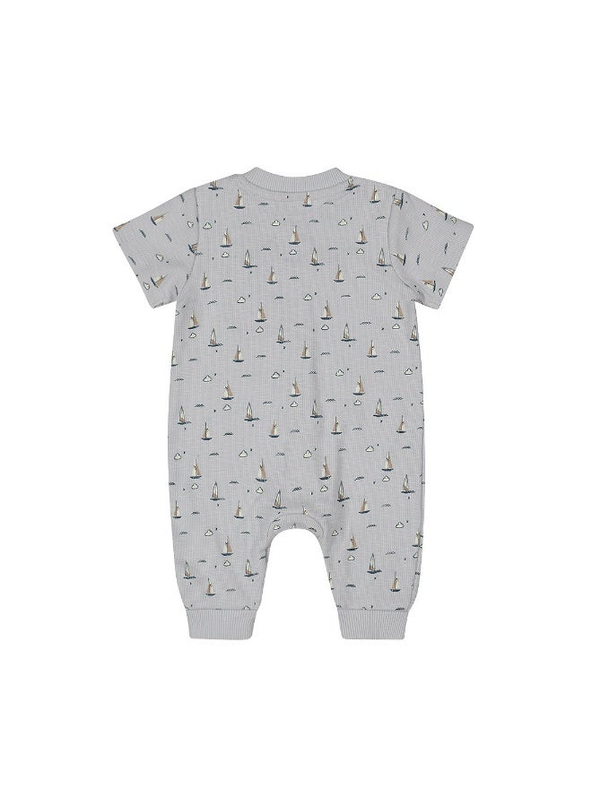 Dirkje Boys Baby Suit Light grey Boats Ribbed - Image 2
