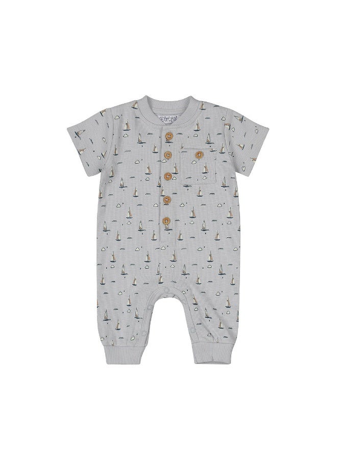 Dirkje Boys Baby Suit Light grey Boats Ribbed - Image 1