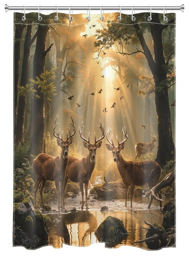 LB Rustic Elk Hunting Shower Curtain | Misty Pine Forest Deer Scene Bathroom Decor with 10 Hooks Durable Polyester Fabric 72x60 Inches for Cabin, Lodge, Nature-Themed Bathrooms - Image 2