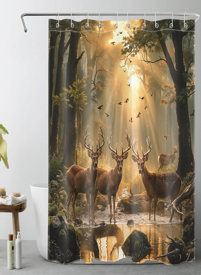 LB Rustic Elk Hunting Shower Curtain | Misty Pine Forest Deer Scene Bathroom Decor with 10 Hooks Durable Polyester Fabric 72x60 Inches for Cabin, Lodge, Nature-Themed Bathrooms - Image 1