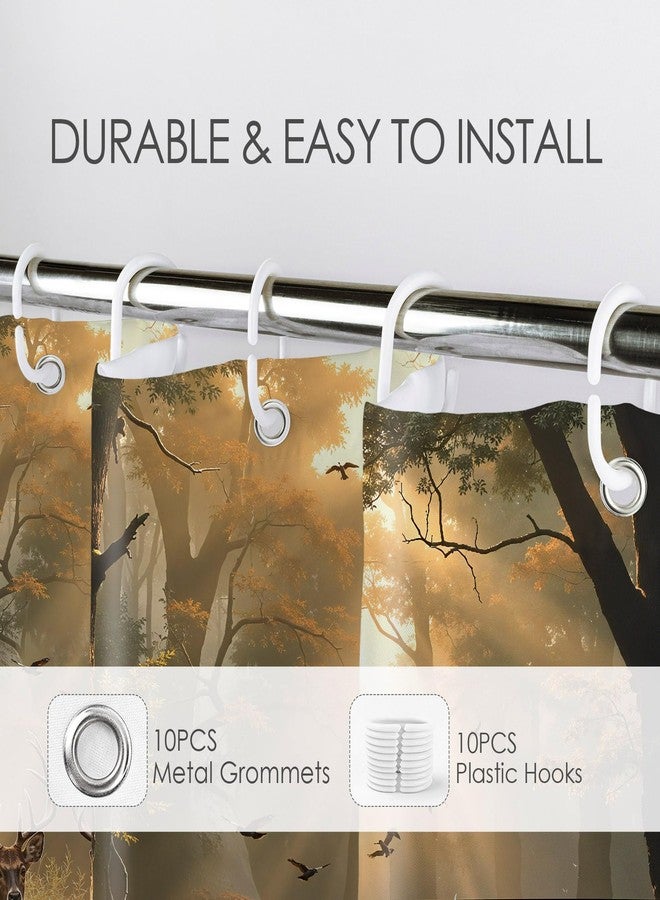 LB Rustic Elk Hunting Shower Curtain | Misty Pine Forest Deer Scene Bathroom Decor with 10 Hooks Durable Polyester Fabric 72x60 Inches for Cabin, Lodge, Nature-Themed Bathrooms - Image 3