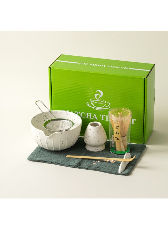GuRiver 7 Piece Matcha Tea Set Matcha Whisk Kit Matcha Ceramic Bowl Matcha Whisk, White Whisk Holder Traditional Scoop Perfect Set to a Traditional of Matcha Tool（White） - Image 1