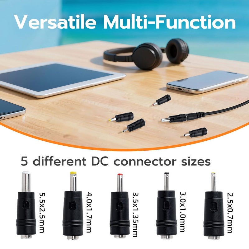 Mcbazel USB to DC 5V Power Cable 1M with 5 Interchangeable DC Connectors (5.5x2.5/4.0x1.7/3.5x1.35/3.0x1.0/2.5x0.7mm), DC Charging Cable for Router, Camera, LED Strip, Speaker - Image 2