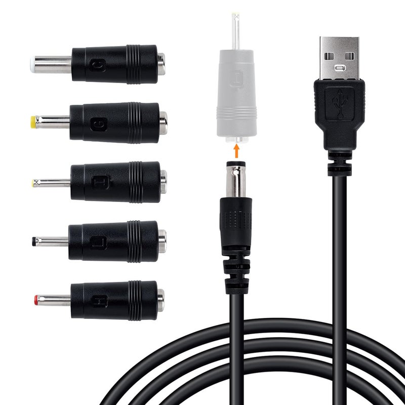 Mcbazel USB to DC 5V Power Cable 1M with 5 Interchangeable DC Connectors (5.5x2.5/4.0x1.7/3.5x1.35/3.0x1.0/2.5x0.7mm), DC Charging Cable for Router, Camera, LED Strip, Speaker - Image 1