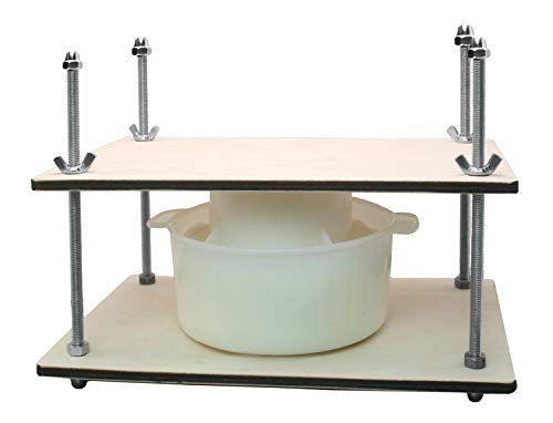 PetriStor Wooden Cheese Press for Cheese Making Supplies 12 in Metal Guides and Cheese Mold with Follower Piston 13Qt Small Home Supply Cheese Press Machine Prensa Para Queso Casero