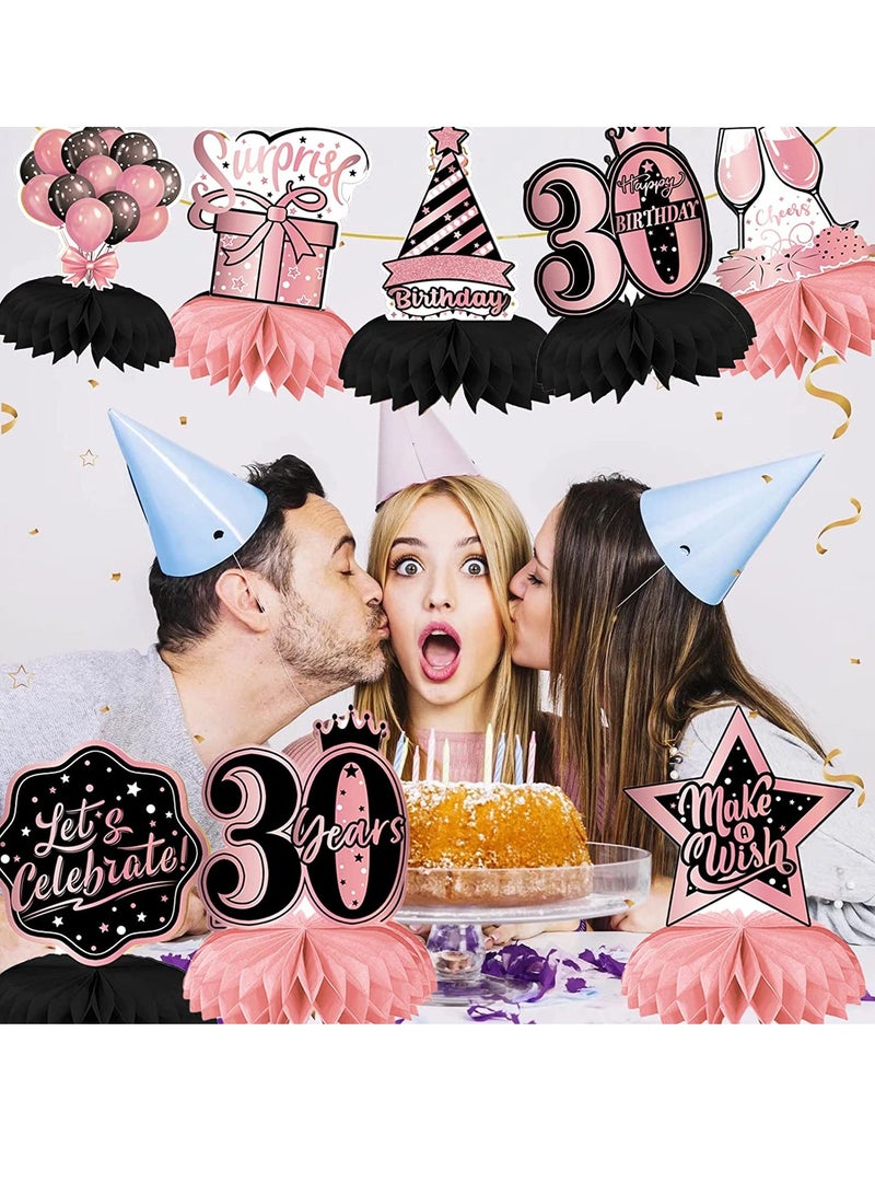 SYOSI Rose Gold 30th Birthday decorations for Women 8PCS Pink 30th birthday centerpieces for Tables Decorations Cheers to 30 Years Honeycomb Table Topper Happy 30th Birthday Decorations for Birthday Party - Image 2