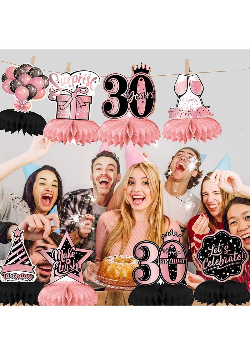 SYOSI Rose Gold 30th Birthday decorations for Women 8PCS Pink 30th birthday centerpieces for Tables Decorations Cheers to 30 Years Honeycomb Table Topper Happy 30th Birthday Decorations for Birthday Party - Image 5