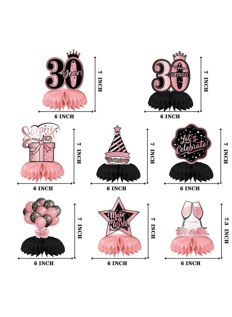 SYOSI Rose Gold 30th Birthday decorations for Women 8PCS Pink 30th birthday centerpieces for Tables Decorations Cheers to 30 Years Honeycomb Table Topper Happy 30th Birthday Decorations for Birthday Party - Image 3