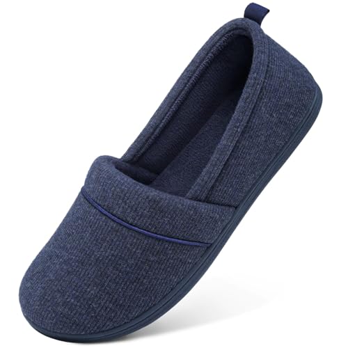 HomeTop Women's Comfy Loafer Slippers Lightweight Memory Foam Non-slip Indoor House Shoes (8 B(M) US, Navy Blue) - Image 1