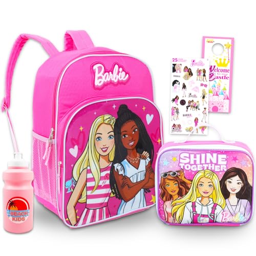 Barbie Backpack and Lunch Bag Set Bundle with 16 School Bag Lunch Box Water Bottle Stickers More Barbie Backpack with Lunchbox for Girls Kids - Image 1