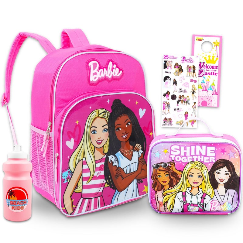 Barbie Backpack and Lunch Bag Set Bundle with 16 School Bag Lunch Box Water Bottle Stickers More Barbie Backpack with Lunchbox for Girls Kids - Image 2