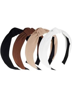 MOXO 4PCS Knotted Headbands for Women Girls Non Slip Wide Head Band Fashion Head Bands Top Knot Headband for Women Black White Headband Hair Accessories for Women  - Image 1