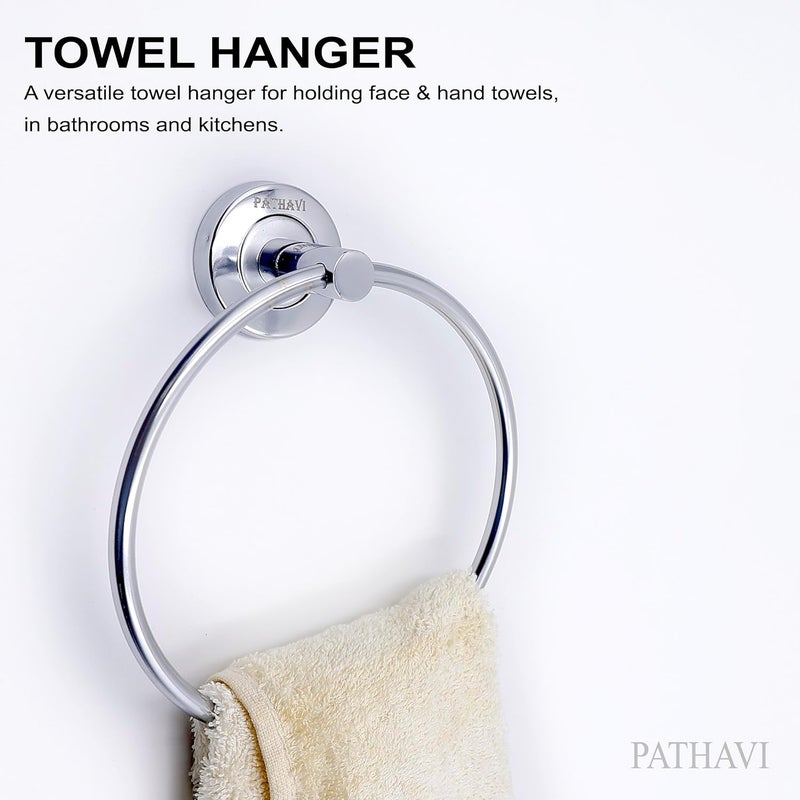 Pathavi Stainless Steel Towel Holder for Bathroom | Wash Basin | Towel Hanger | Napkin Holder for Wash Basin | Towel Ring| Bathroom Accessories (Round, Chrome Finish, Pack of 1) - Image 3