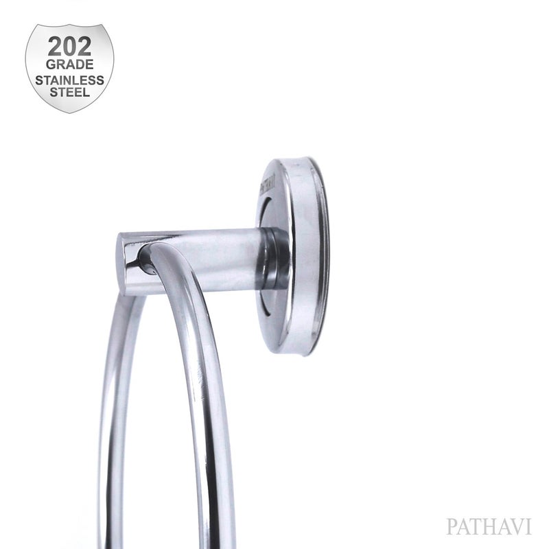 Pathavi Stainless Steel Towel Holder for Bathroom | Wash Basin | Towel Hanger | Napkin Holder for Wash Basin | Towel Ring| Bathroom Accessories (Round, Chrome Finish, Pack of 1) - Image 5