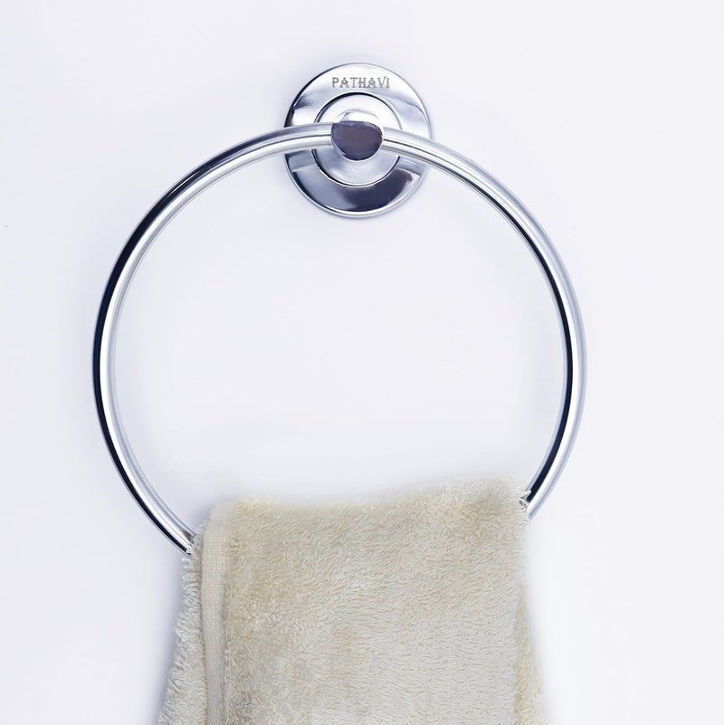 Pathavi Stainless Steel Towel Holder for Bathroom | Wash Basin | Towel Hanger | Napkin Holder for Wash Basin | Towel Ring| Bathroom Accessories (Round, Chrome Finish, Pack of 1) - Image 2