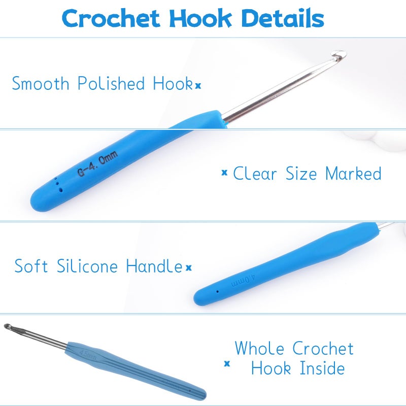 BsHooker 22 Sizes Crochet Hooks Set with Storage Case,0.5mm-10mm Crochet Hooks with Ergonomic Soft Handle for Arthritic Hands,Crochet Kit for Beginners,Blue - Image 4