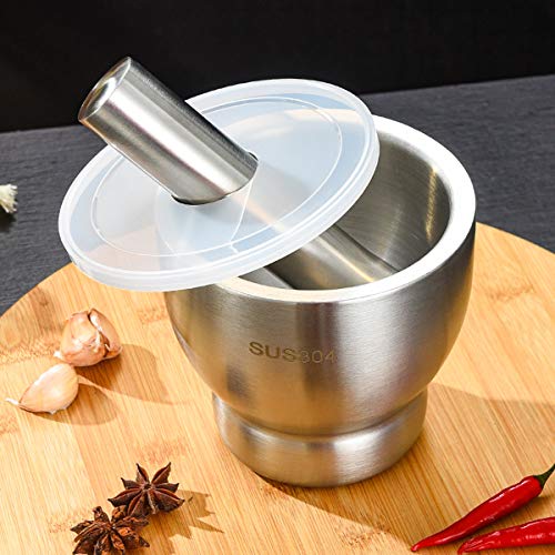 FEELING MALL Stainless Steel Mortar and Pestle Set Spice Grinder Pill with Lid for Crushing Grinding Ergonomic Design with Anti Slip Base and Comfy Grip | Hand Masher Bowl Mortar and Pestle Set Beans - Image 2