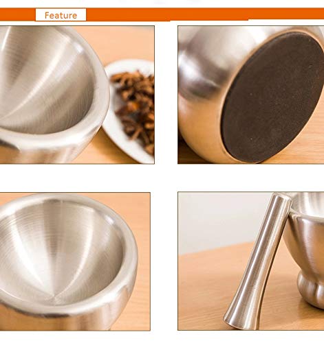 FEELING MALL Stainless Steel Mortar and Pestle Set Spice Grinder Pill with Lid for Crushing Grinding Ergonomic Design with Anti Slip Base and Comfy Grip | Hand Masher Bowl Mortar and Pestle Set Beans - Image 4