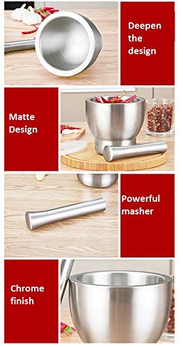 FEELING MALL Stainless Steel Mortar and Pestle Set Spice Grinder Pill with Lid for Crushing Grinding Ergonomic Design with Anti Slip Base and Comfy Grip | Hand Masher Bowl Mortar and Pestle Set Beans - Image 5