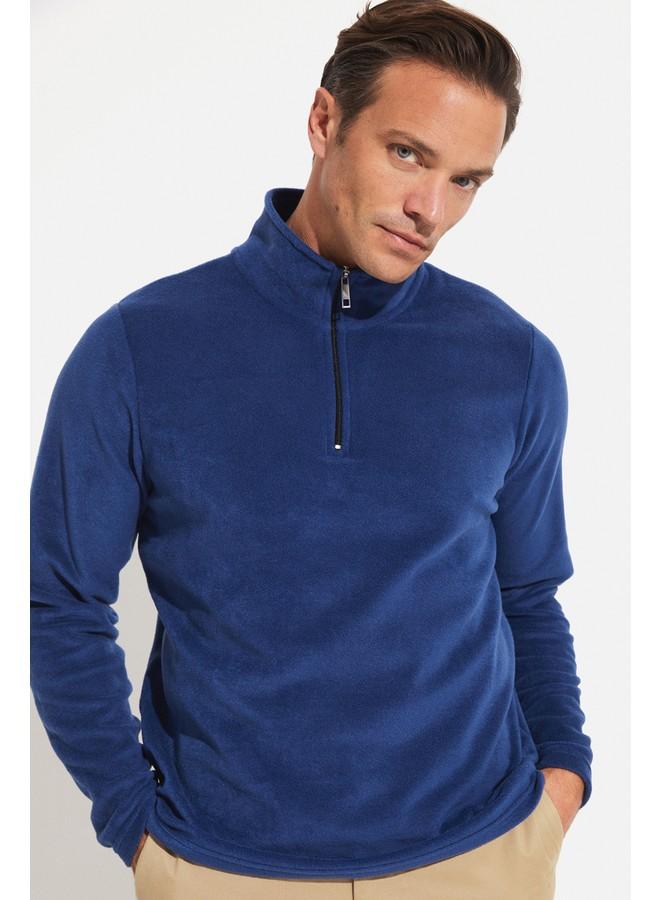 JUNE June Men Half Zip Fleece Sweatshirt Indigo  - Image 1