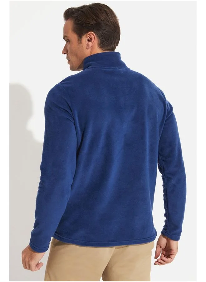 JUNE June Men Half Zip Fleece Sweatshirt Indigo
