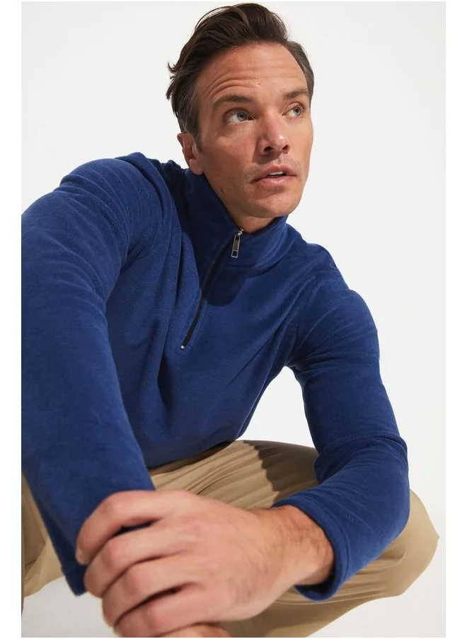 JUNE June Men Half Zip Fleece Sweatshirt Indigo